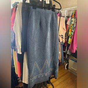 Classic Slate Blue Printed Midi Skirt